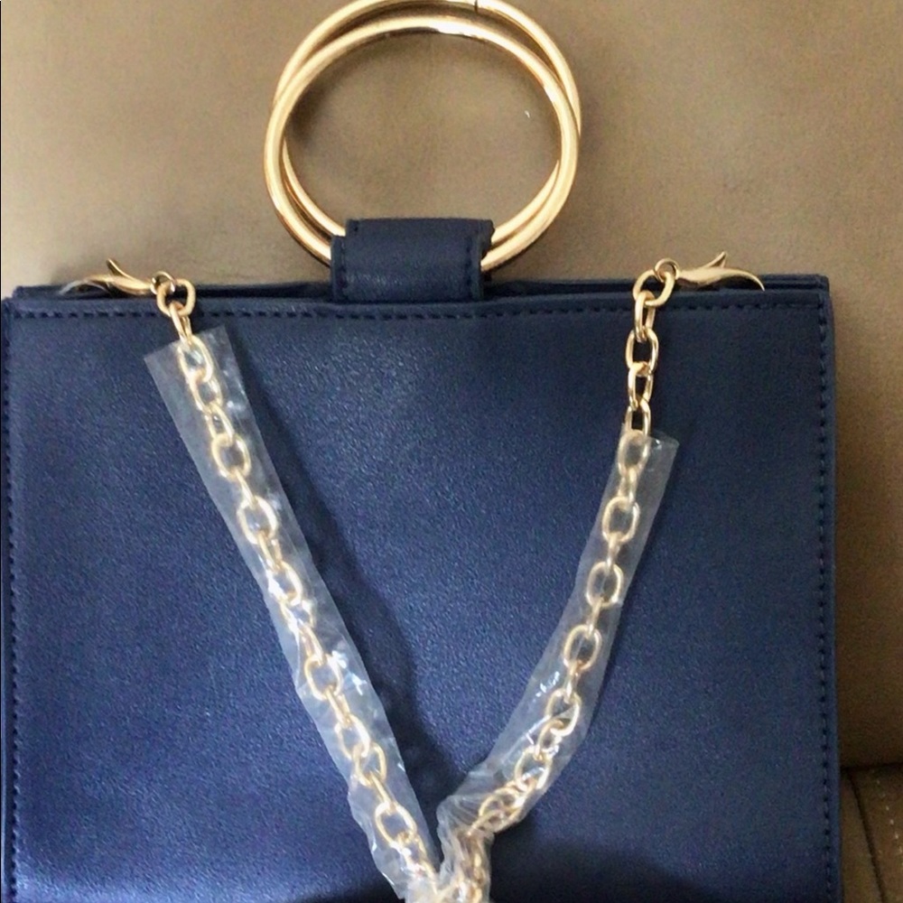 Navy Blue Ring Crossbody Faux Leather Bag